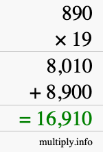 How to calculate 890 times 19 using long multiplication