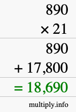 How to calculate 890 times 21 using long multiplication