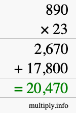 How to calculate 890 times 23 using long multiplication