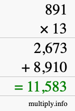 How to calculate 891 times 13 using long multiplication