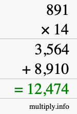 How to calculate 891 times 14 using long multiplication