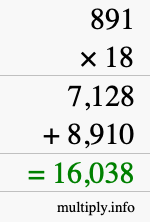 How to calculate 891 times 18 using long multiplication