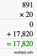 How to calculate 891 times 20 using long multiplication