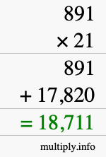 How to calculate 891 times 21 using long multiplication