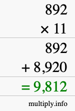 How to calculate 892 times 11 using long multiplication