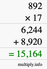 How to calculate 892 times 17 using long multiplication