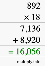 How to calculate 892 times 18 using long multiplication