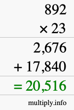 How to calculate 892 times 23 using long multiplication