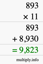 How to calculate 893 times 11 using long multiplication