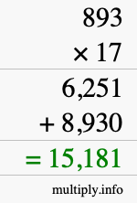 How to calculate 893 times 17 using long multiplication
