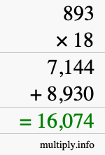 How to calculate 893 times 18 using long multiplication