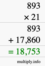 How to calculate 893 times 21 using long multiplication