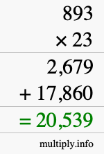 How to calculate 893 times 23 using long multiplication