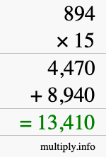 How to calculate 894 times 15 using long multiplication