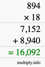 How to calculate 894 times 18 using long multiplication