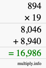 How to calculate 894 times 19 using long multiplication