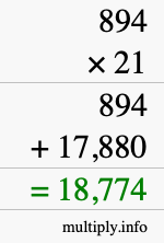 How to calculate 894 times 21 using long multiplication