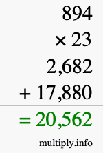 How to calculate 894 times 23 using long multiplication