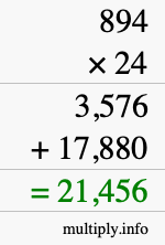 How to calculate 894 times 24 using long multiplication How to calculate 894 times 24 using long multiplication
