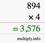 How to calculate 894 times 4 using long multiplication