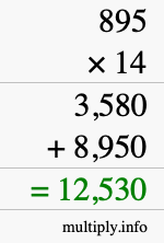 How to calculate 895 times 14 using long multiplication