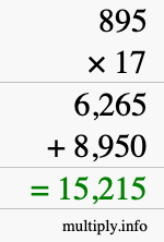 How to calculate 895 times 17 using long multiplication