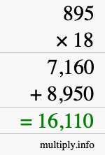 How to calculate 895 times 18 using long multiplication
