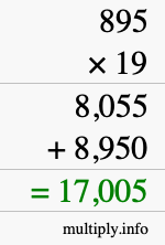 How to calculate 895 times 19 using long multiplication