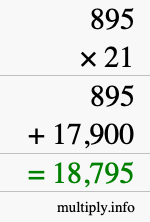 How to calculate 895 times 21 using long multiplication