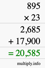 How to calculate 895 times 23 using long multiplication