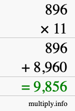 How to calculate 896 times 11 using long multiplication