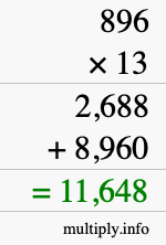 How to calculate 896 times 13 using long multiplication