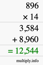 How to calculate 896 times 14 using long multiplication