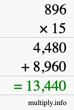 How to calculate 896 times 15 using long multiplication