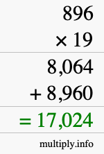 How to calculate 896 times 19 using long multiplication