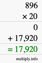 How to calculate 896 times 20 using long multiplication