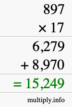 How to calculate 897 times 17 using long multiplication