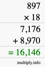 How to calculate 897 times 18 using long multiplication