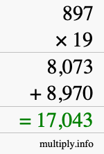 How to calculate 897 times 19 using long multiplication