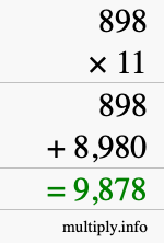 How to calculate 898 times 11 using long multiplication