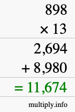 How to calculate 898 times 13 using long multiplication