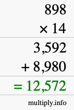How to calculate 898 times 14 using long multiplication