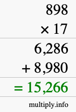 How to calculate 898 times 17 using long multiplication