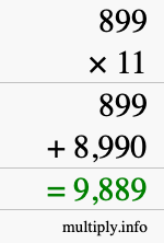 How to calculate 899 times 11 using long multiplication