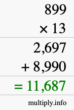 How to calculate 899 times 13 using long multiplication