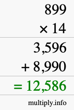 How to calculate 899 times 14 using long multiplication
