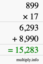 How to calculate 899 times 17 using long multiplication