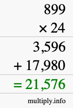 How to calculate 899 times 24 using long multiplication How to calculate 899 times 24 using long multiplication