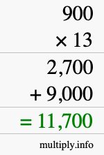 How to calculate 900 times 13 using long multiplication