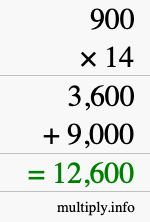 How to calculate 900 times 14 using long multiplication